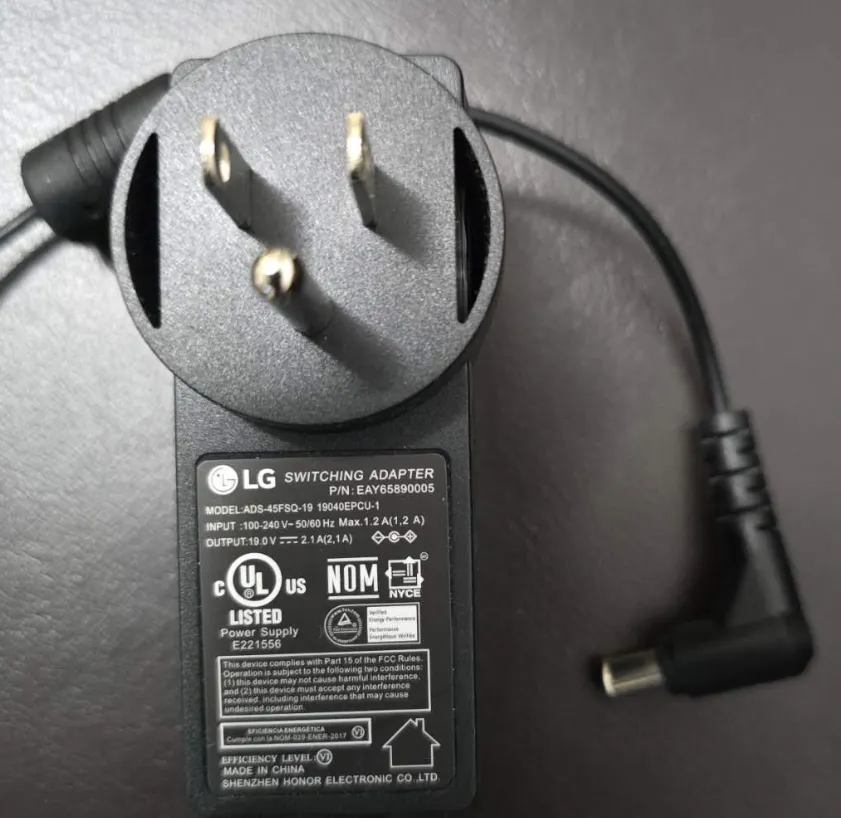 Genuine LG Switching Power Adapter, Model ADS‑45FSQ‑19 (19040EPCU‑1), Part Number EAY65890005